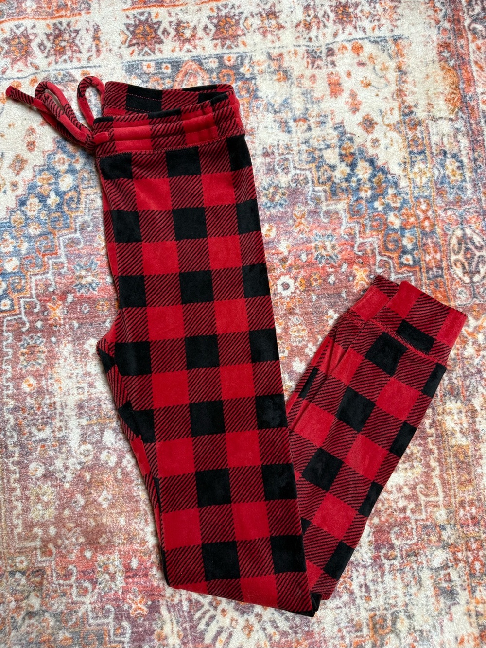 American Eagle Fleece Pajama Leggings Medium Long Buffalo Plaid Red Black Lounge